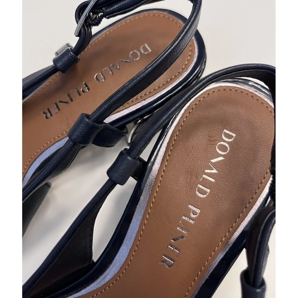New DONALD PLINER Sz 6M Heels Davina Slingback Navy Blue Croc Embossed Cap Toe